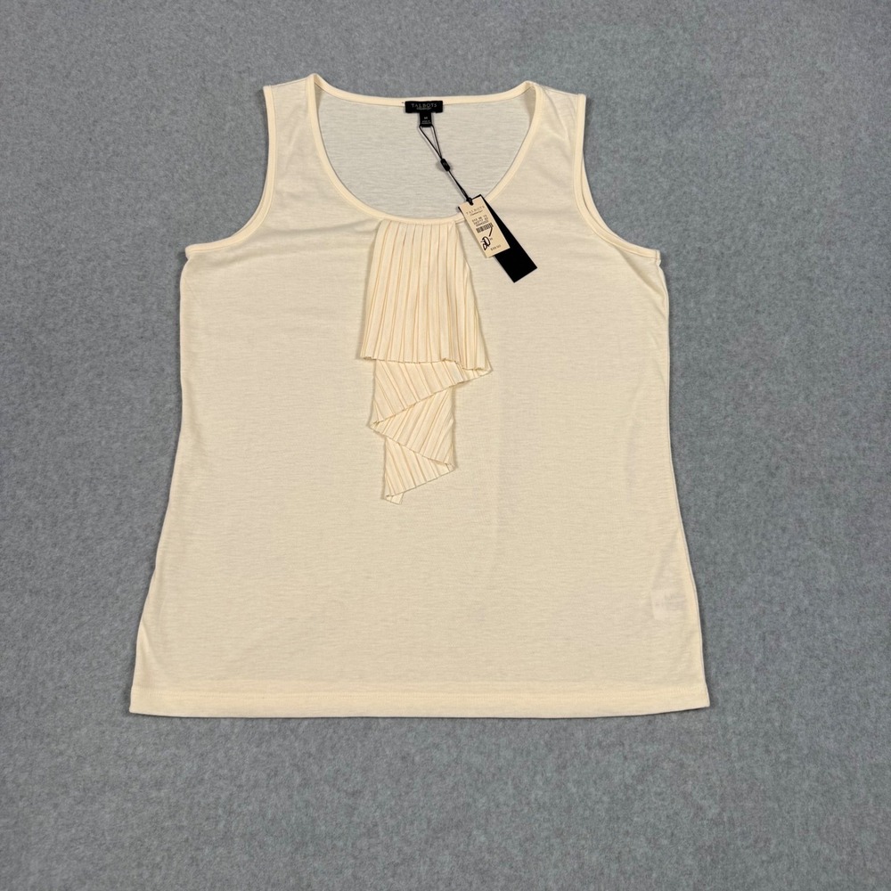 Talbots Womens Ivory Pleated Ruffle Front Sleeveless Tank Top Cami Medium New